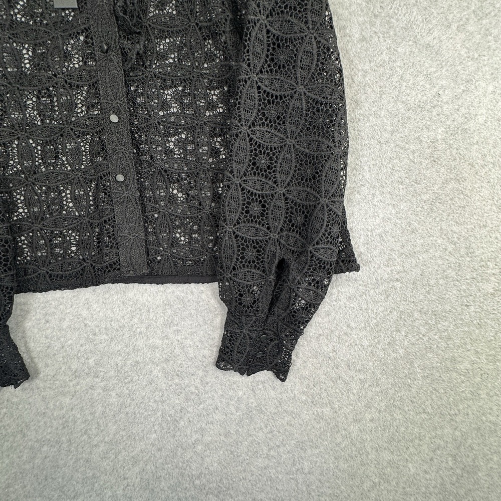 House of Harlow 1960 Black Eyelet Ruffle Neck Button Front Blouse NWT L Floral - Picture 2 of 14